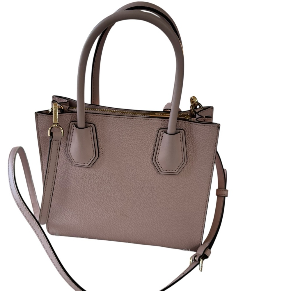 Michael Kors Mercer Medium Pebble Leather Messenger Crossbody Bag Powder Blush - Picture 2 of 15